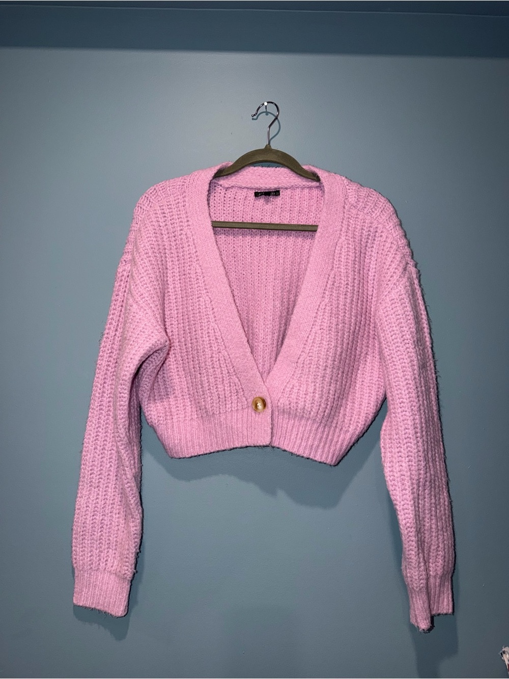 Dynamite Pink Cropped V-Neck Button Cardigan
